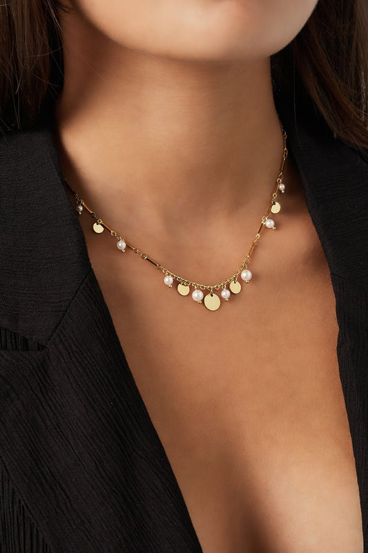 Coins Pendant Necklace & Fresh Water Pearls Silver