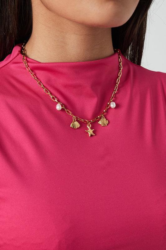 Starfish Fish & Fresh Water Pearls Necklace Silver