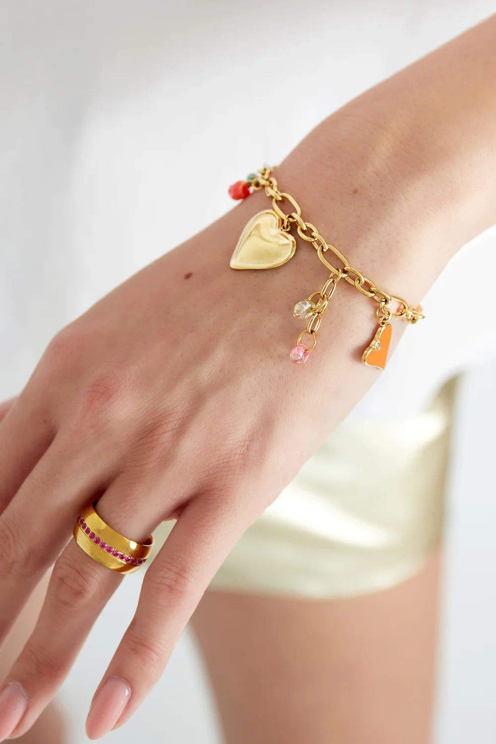 Charm Bracelet Big Heart & Orange Heart