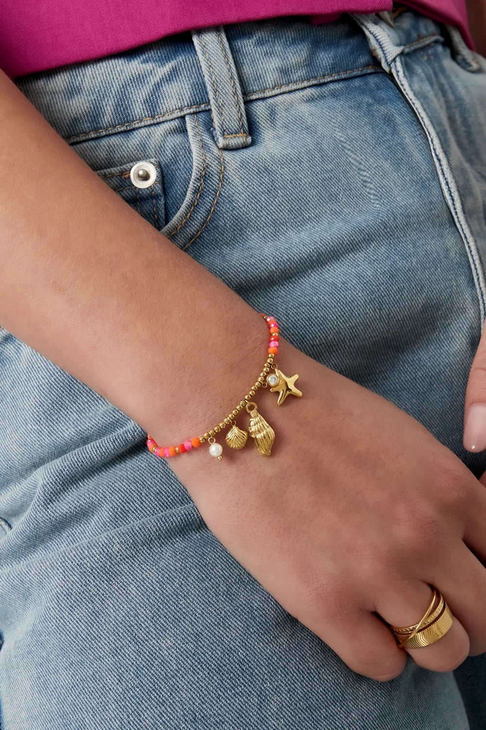 Charm Bracelet Pink & Orange Pearls