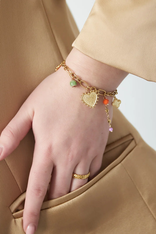 Charm Bracelet Boho Heart & Colorful Pearls