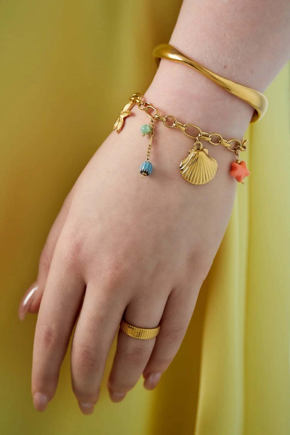 Charm Bracelet Big Chain Seashell Orange Star