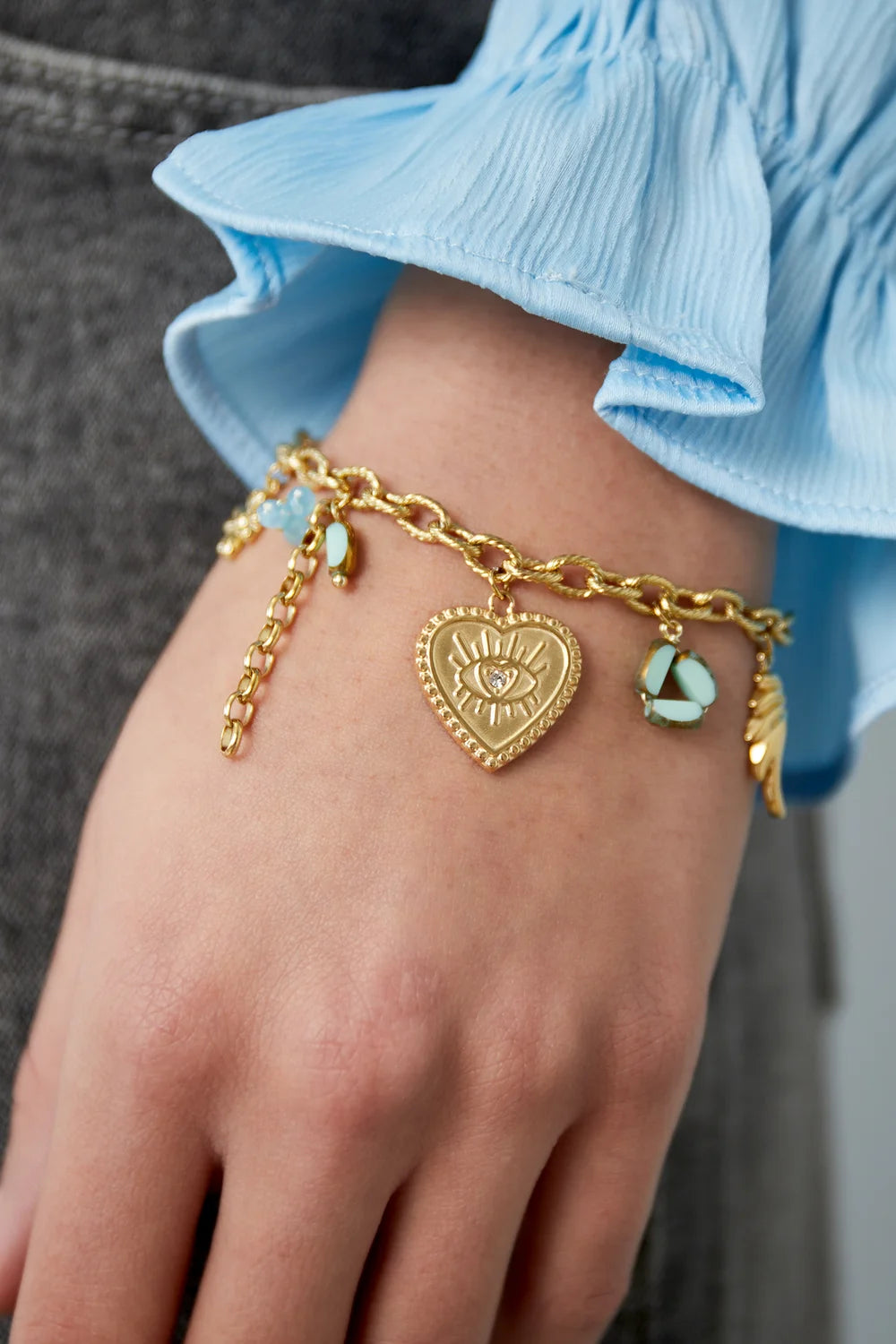 Charm Bracelet Boho Blue Pearls