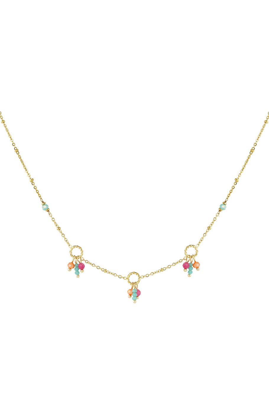 Triple Pearl String Necklace Blue Pink Orange Gold