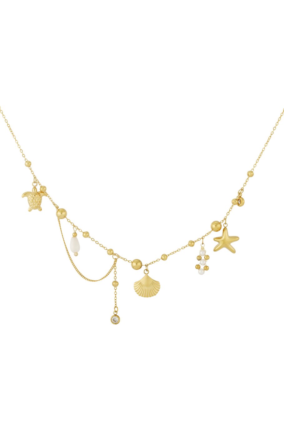Seashell & Turtle Beach Charm Necklace Gold