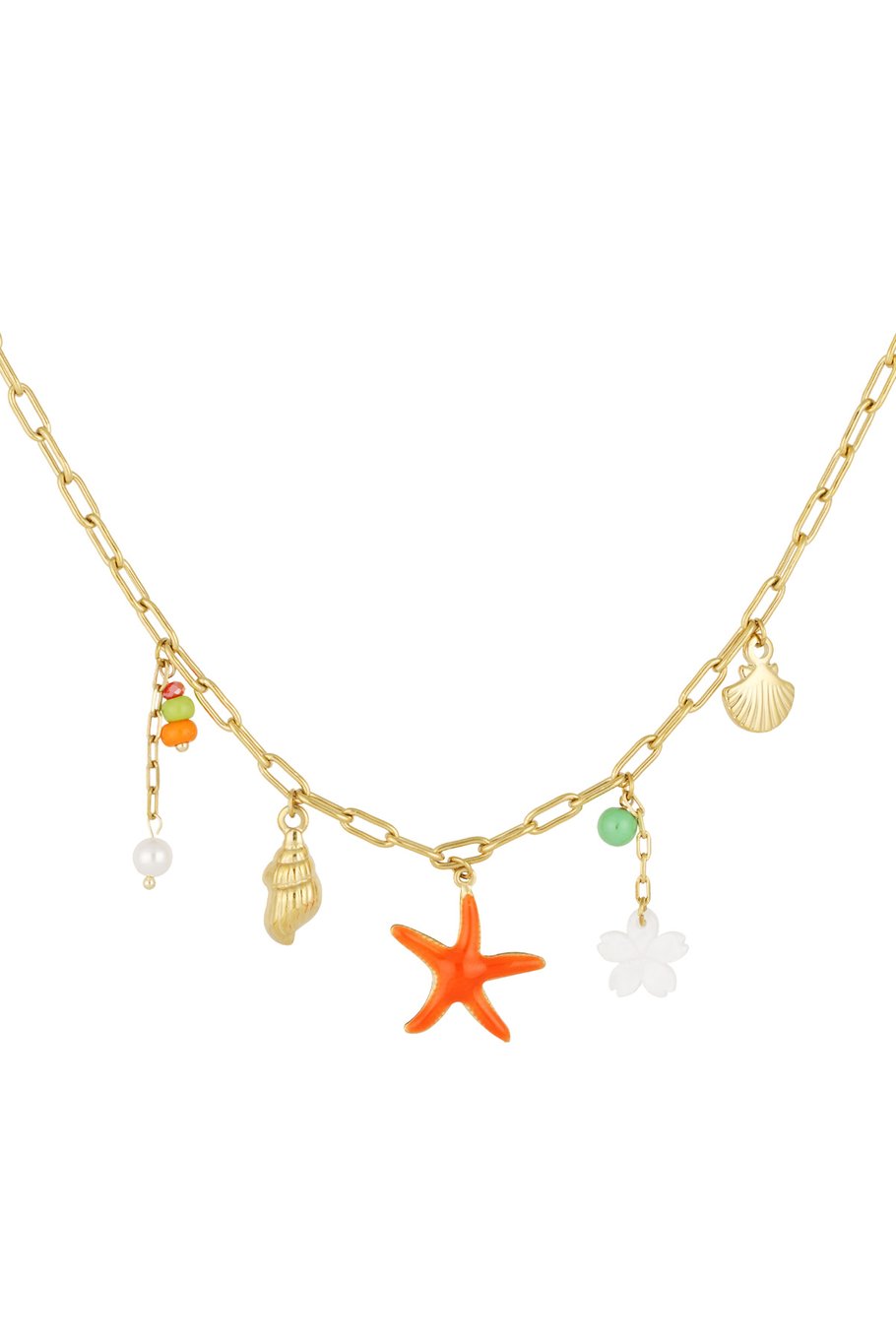 Orange Starfish Charm Necklace Gold