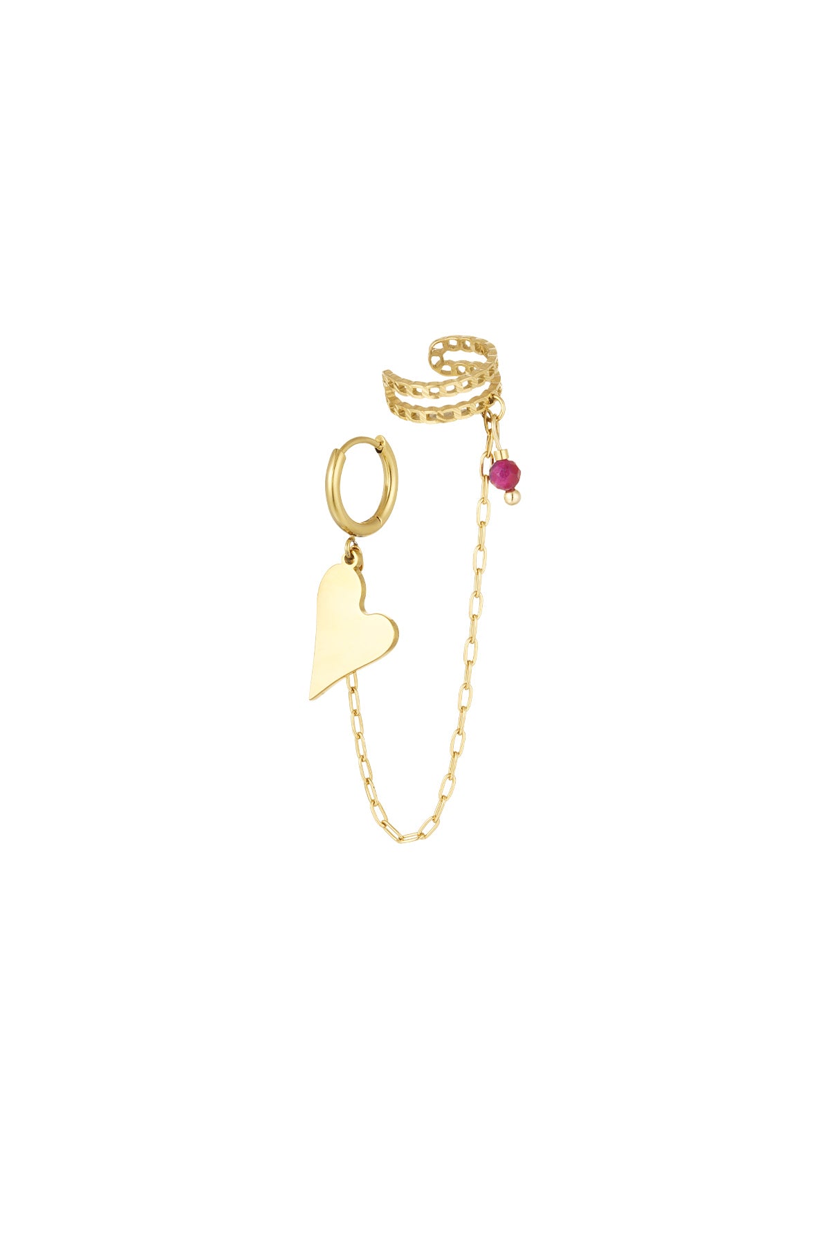 Duo Chain Heart Pink Pearl with Earcuff (1 piece)