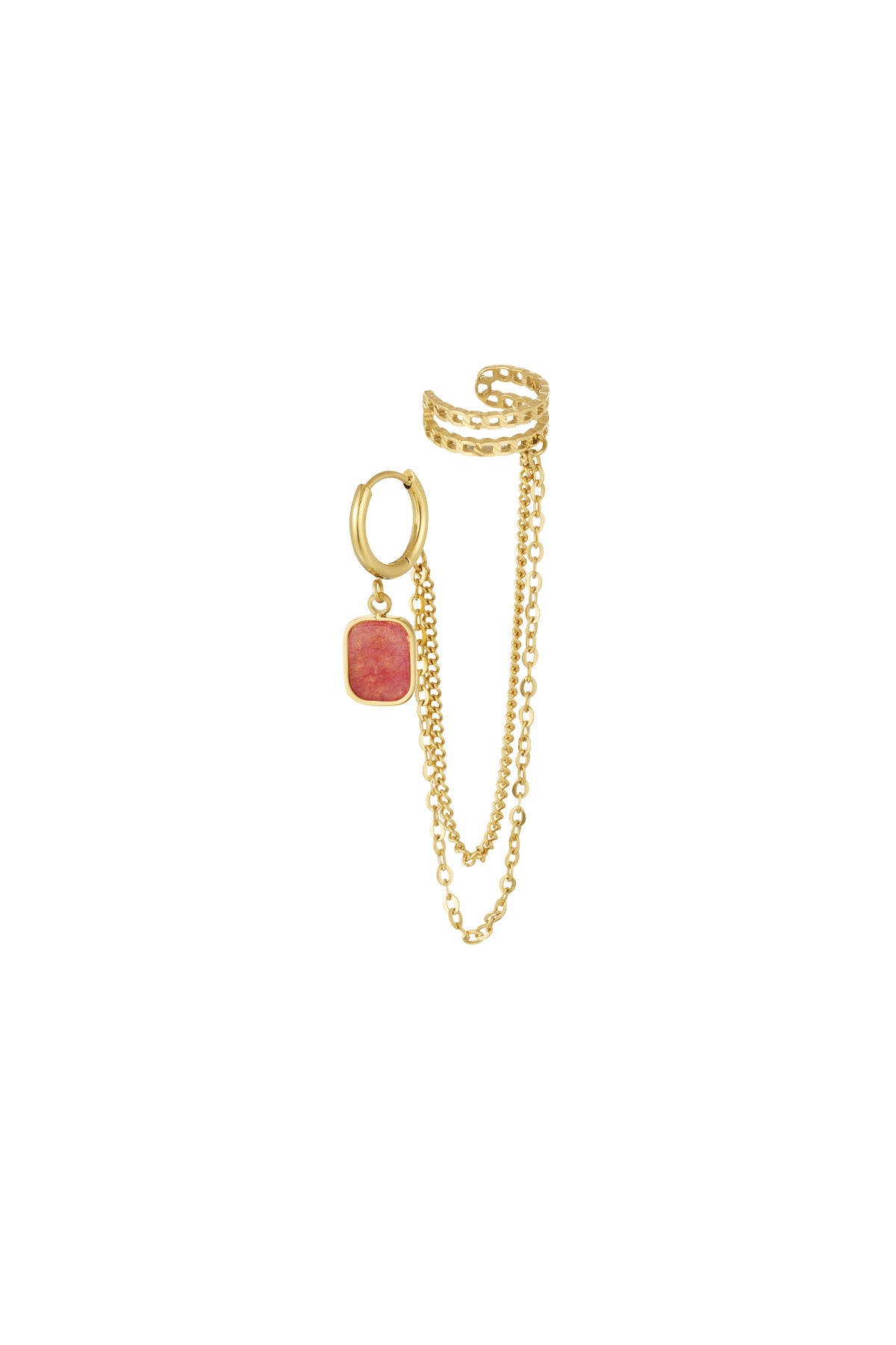 Duo Chain Nature Stone Pink with Earcuff