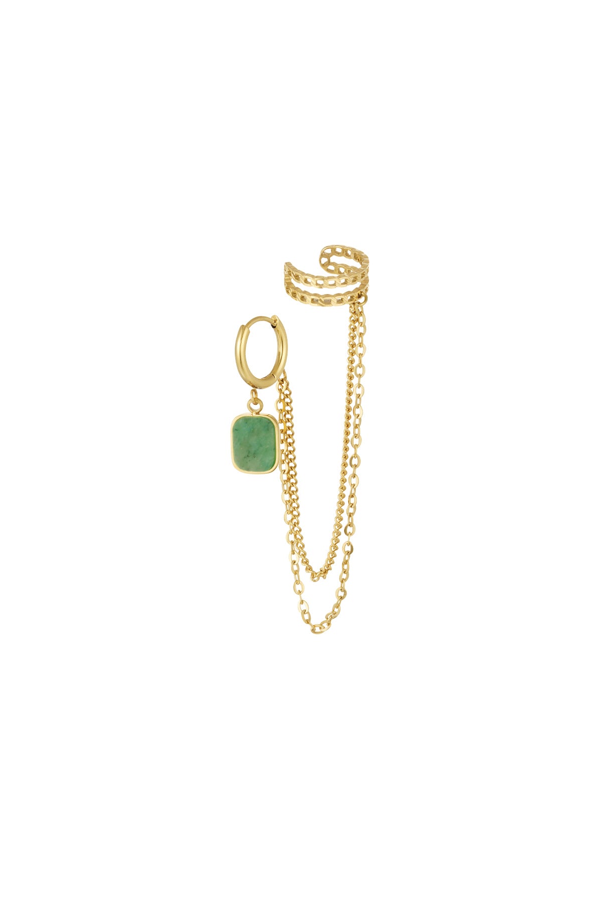 Duo Chain Nature Stone Green with Earcuff (1 piece)