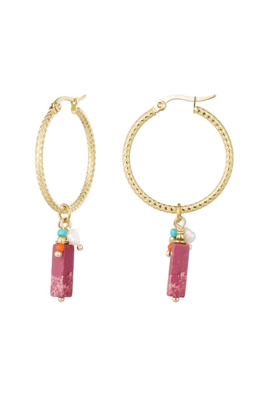 Big Hoop Pink Naturestone Gold (1 Piece)