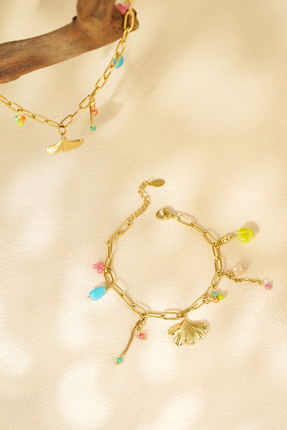 Charm Bracelet Leaf & Colorfull Pearls