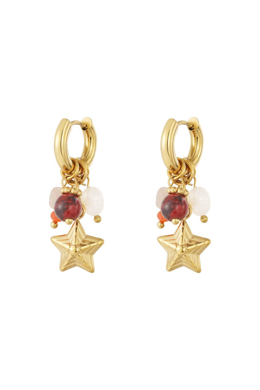 Star & Orange Red Pearls Gold (1 Piece)