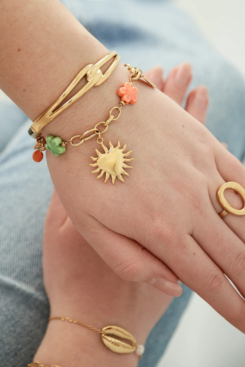 Charm Bracelet Burning Heart & Orange Green Clover