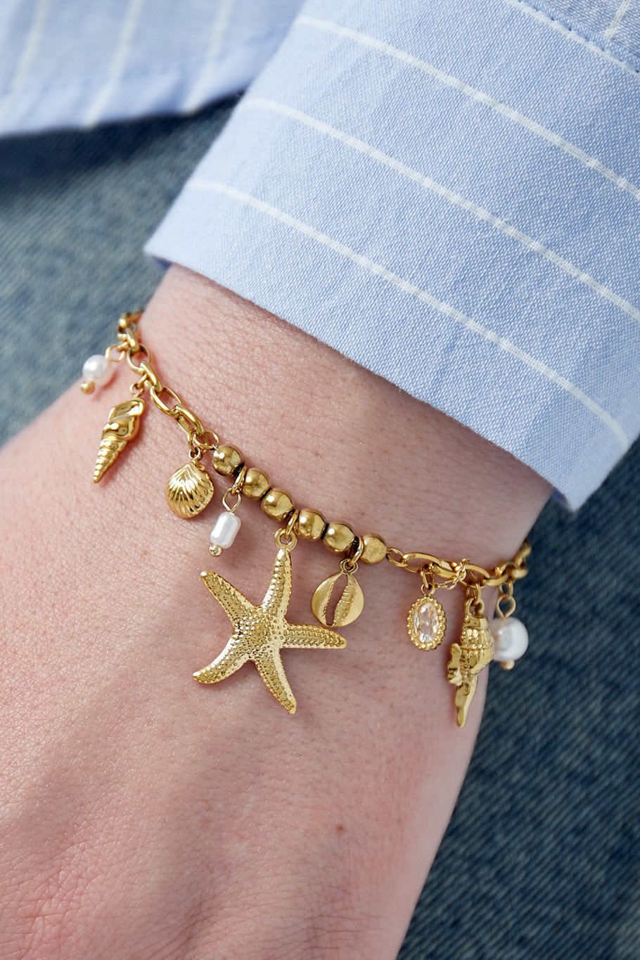 Charm Bracelet Beach Vibes Gold Pearls