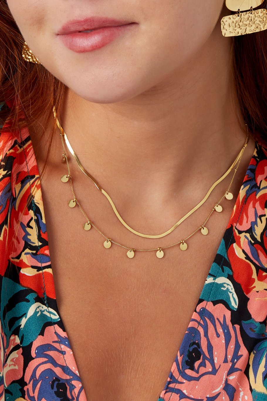 Double Necklace Snake & Pendants Gold