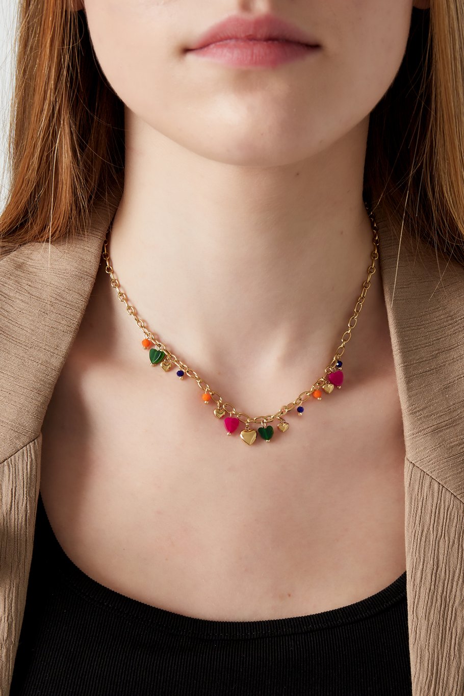 Fall Color Hearts Necklace Gold