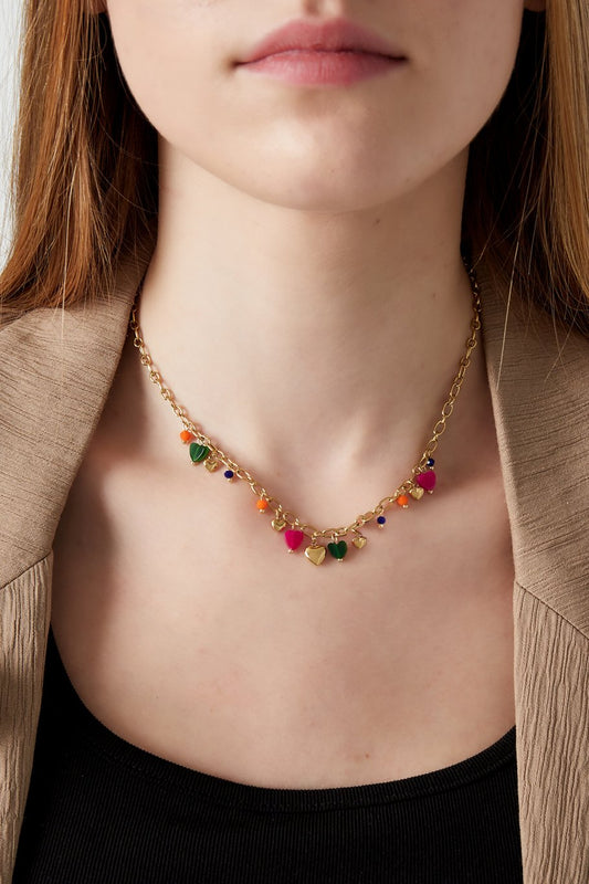 Fall Color Hearts Necklace Gold