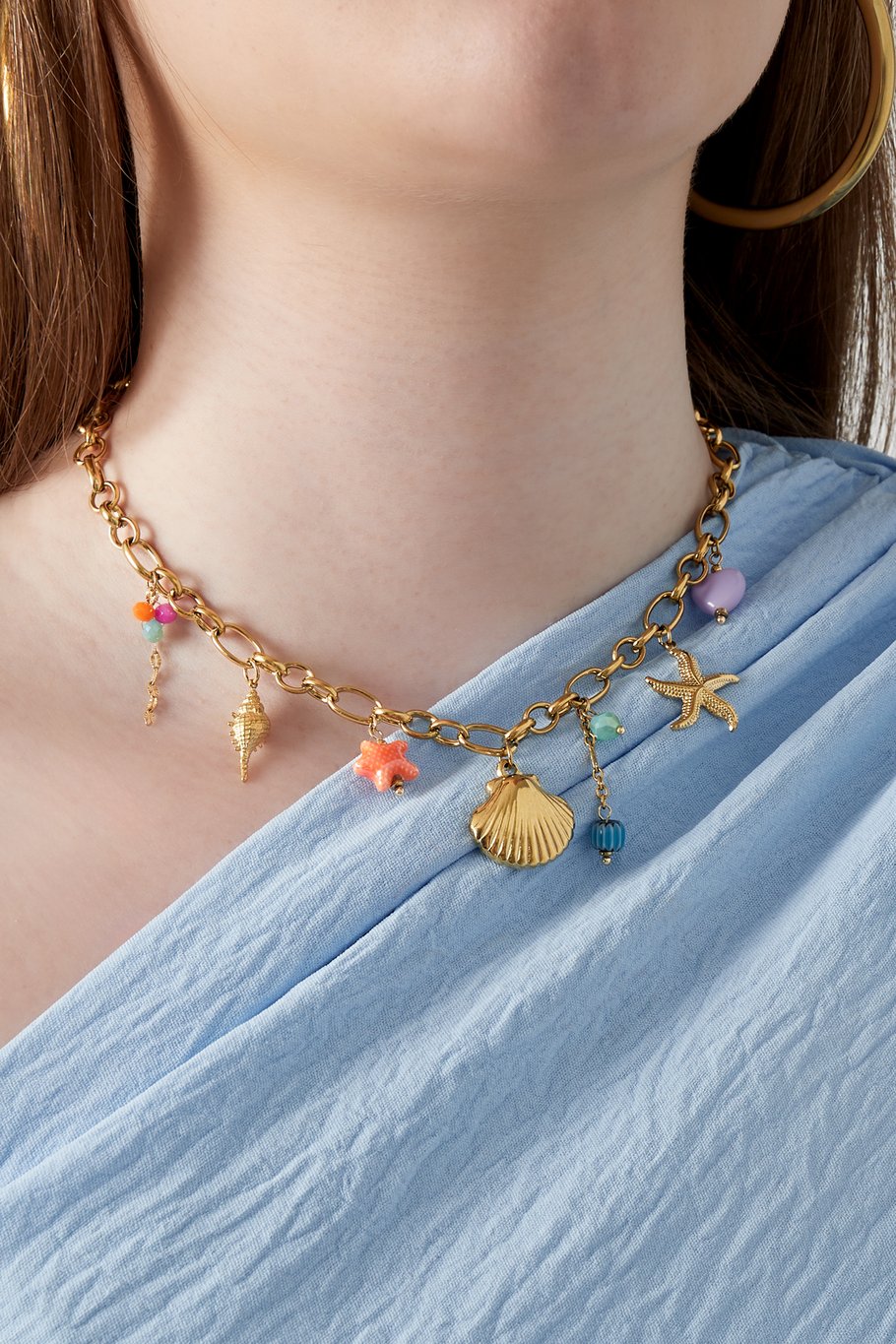 Happy Colors Seashell Beach Necklace Gold