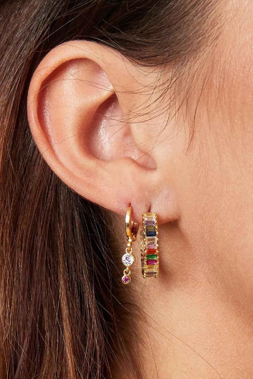 Rhinestone Multicolor Hoops (1 Piece)