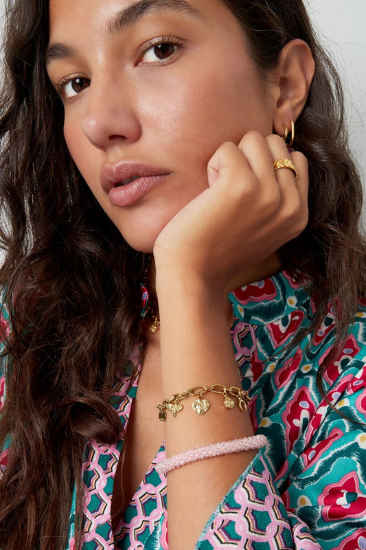 Charm Bracelet Heart Bee Rose Moon Gold