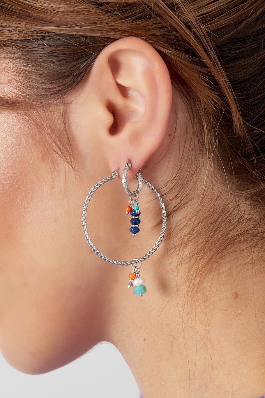 Big Hoop Turquoise Pearls Gold (1 Piece)