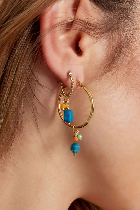 Big Hoop Blue Naturestone Gold (1 Piece)