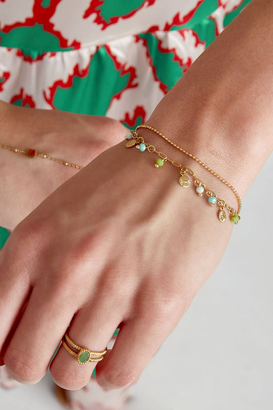 Double Bracelet Multi Color Pendant Pearls (Bright Pink & Light Pink) Gold