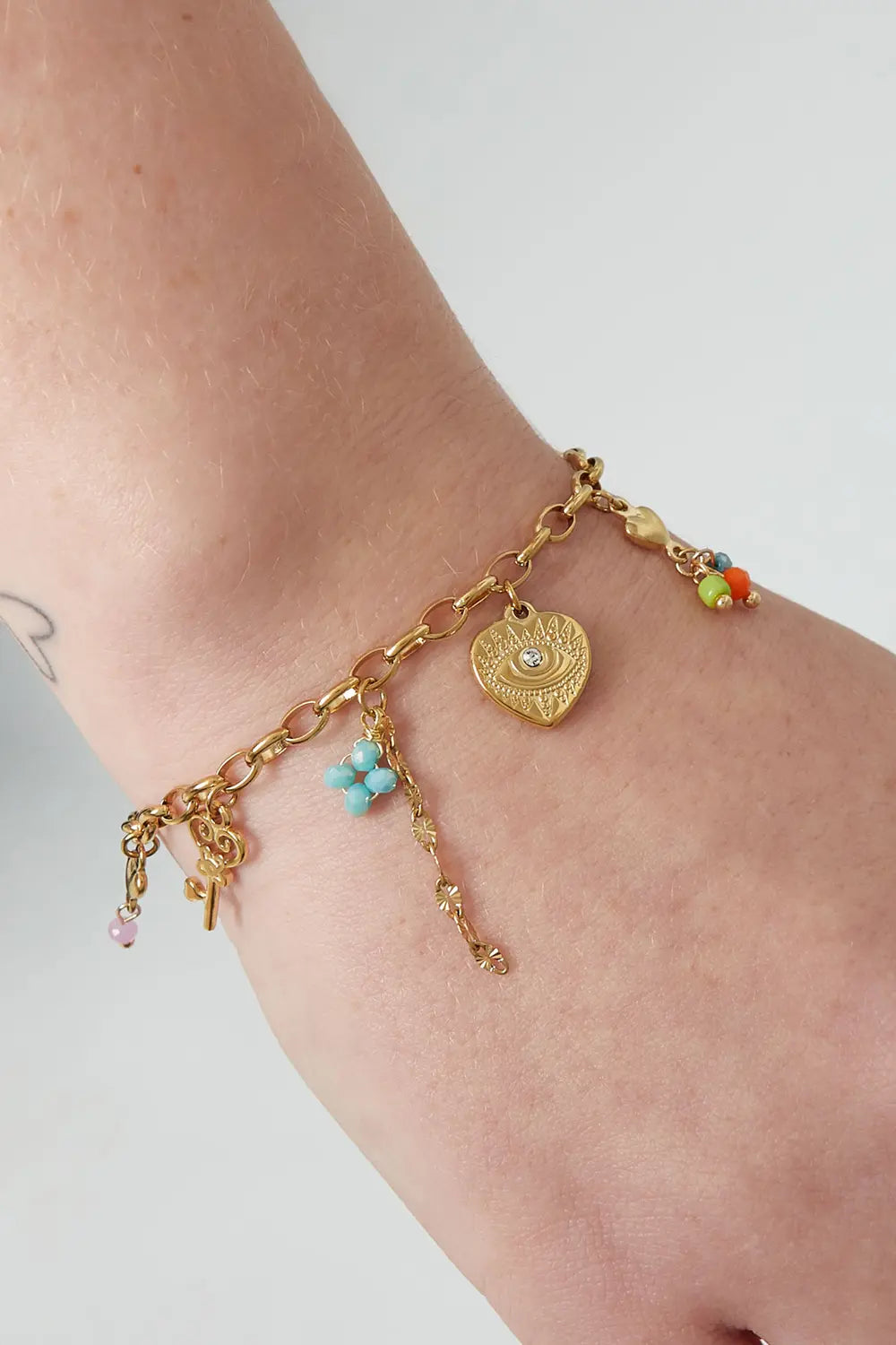 Charm Bracelet Boho Eye Colorfull Pearls & Key