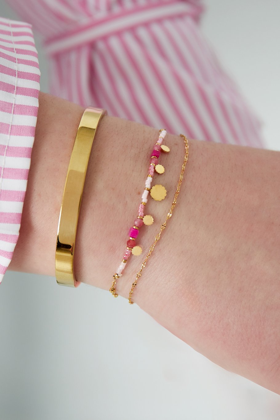Double Bracelet Pink Pearls Gold