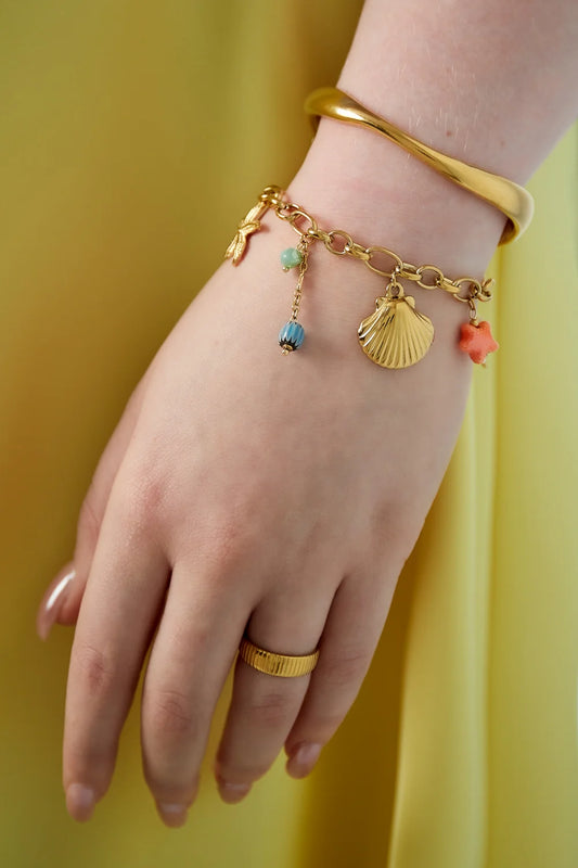 Charm Bracelet Big Chain Seashell Orange Star