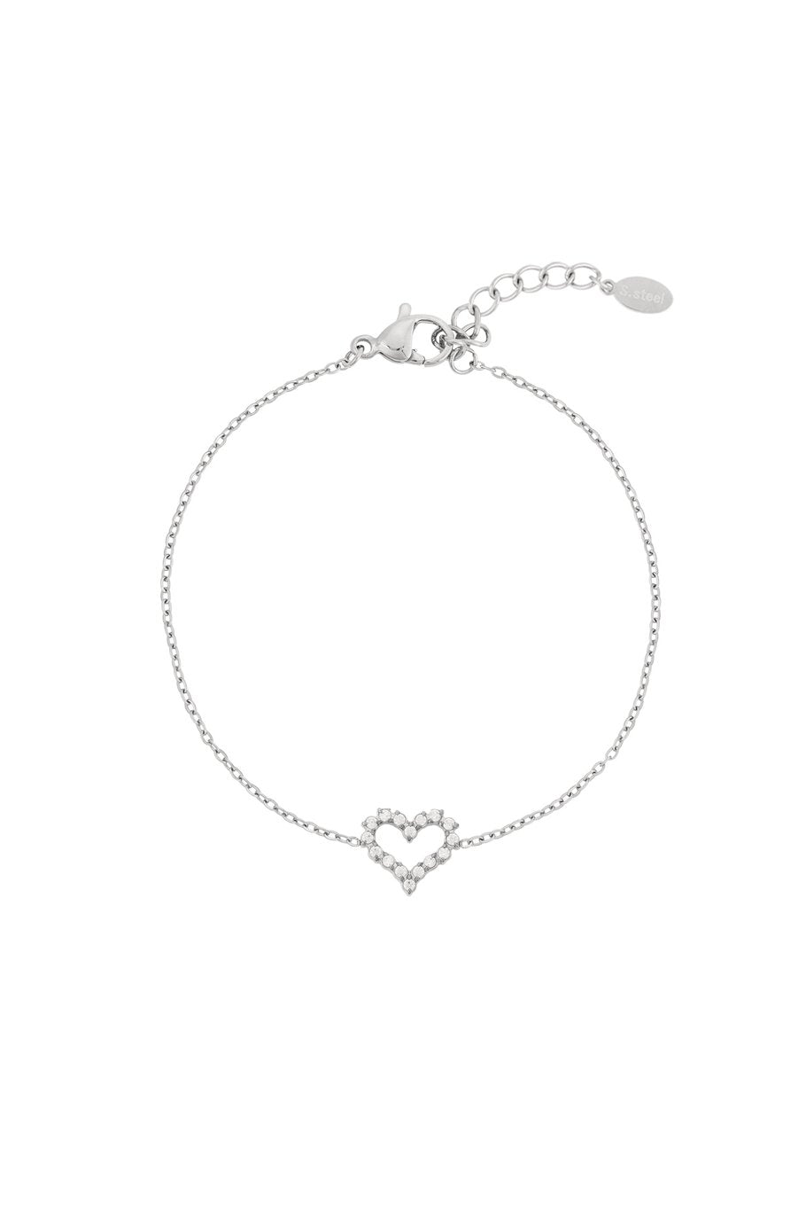 Tiny Heart Rinestone Bracelet Silver