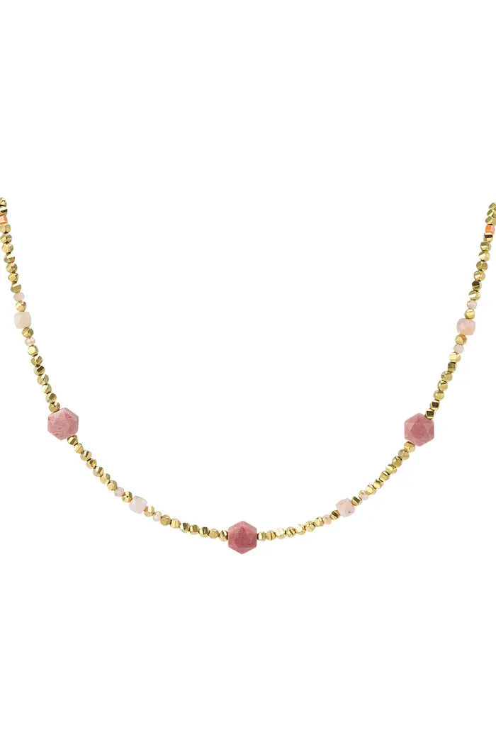 Hexagon Pearl Necklace Pink