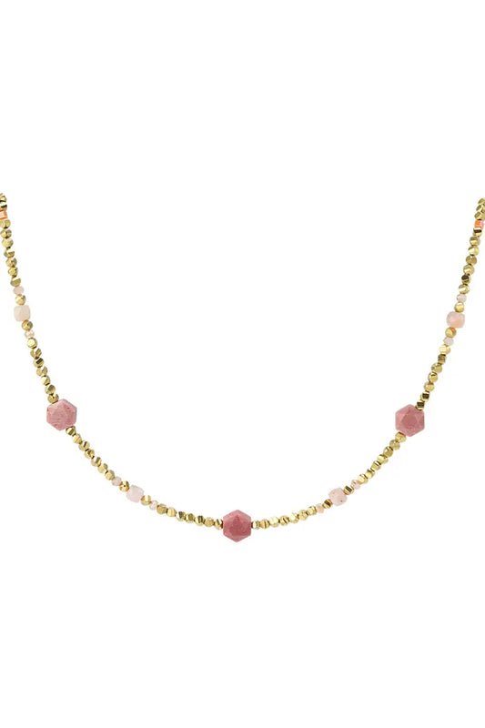 Hexagon Pearl Necklace Pink