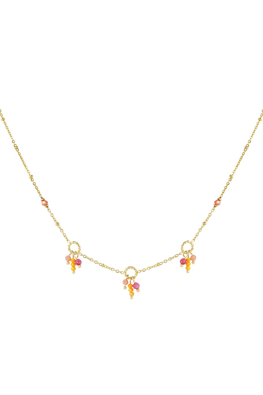 Pearl String Necklace Pink Orange Gold