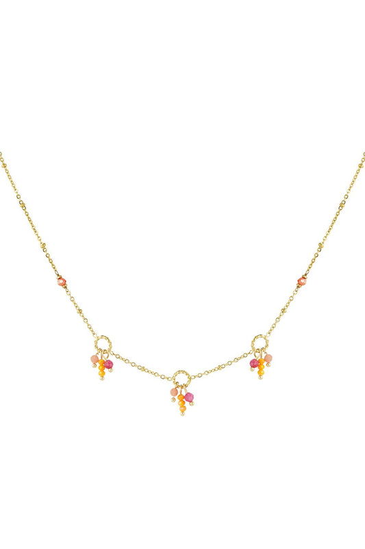 Pearl String Necklace Pink Orange Gold