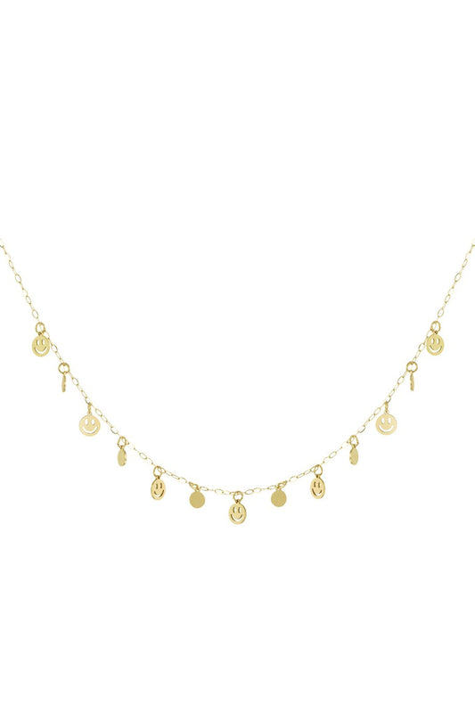 Smiley Pendant Necklace Gold
