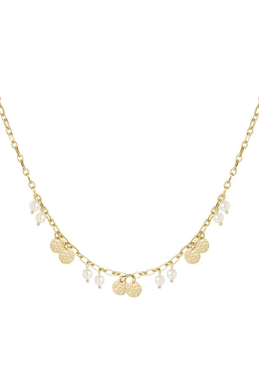 Frosted Pendant & Pearls Necklace Gold