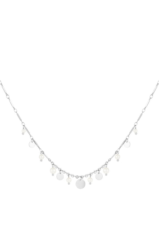 Coins Pendant Necklace &  Fresh Water Pearls Silver