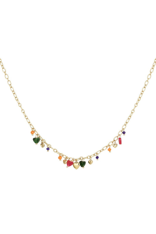 Fall Color Hearts Necklace Gold