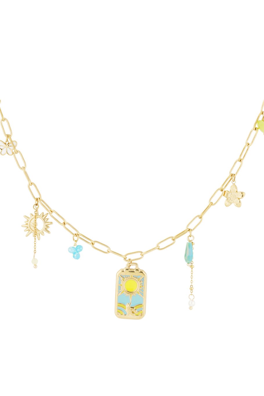 Charm Necklace Sunflower Pendant Turquoise Gold