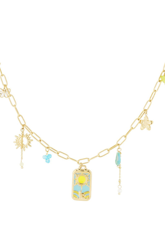 Charm Necklace Sunflower Pendant Turquoise Gold