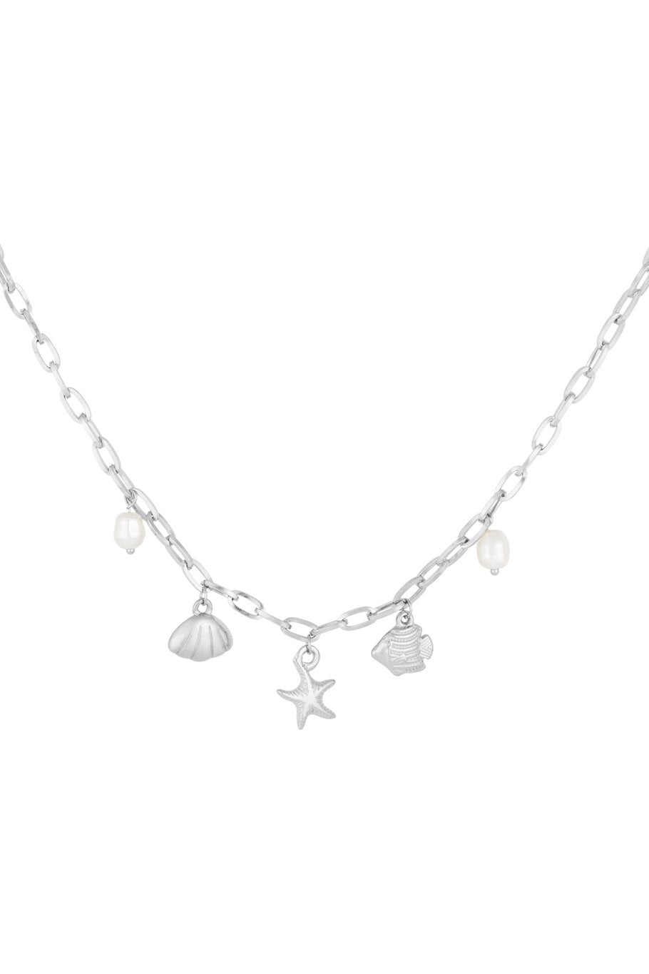 Starfish Fish & Fresh Water Pearls Necklace Silver