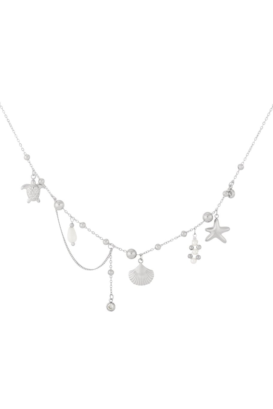 Seashell & Turtle Beach Charm Necklace Silver
