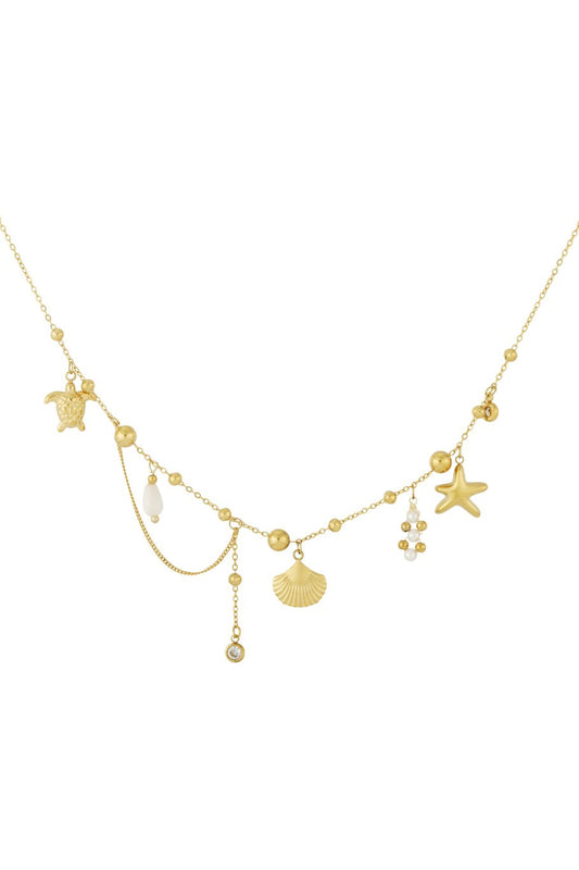 Seashell & Turtle Beach Charm Necklace Gold