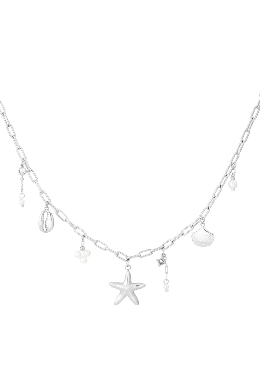 Beach & Pearls Charm Necklace Silver