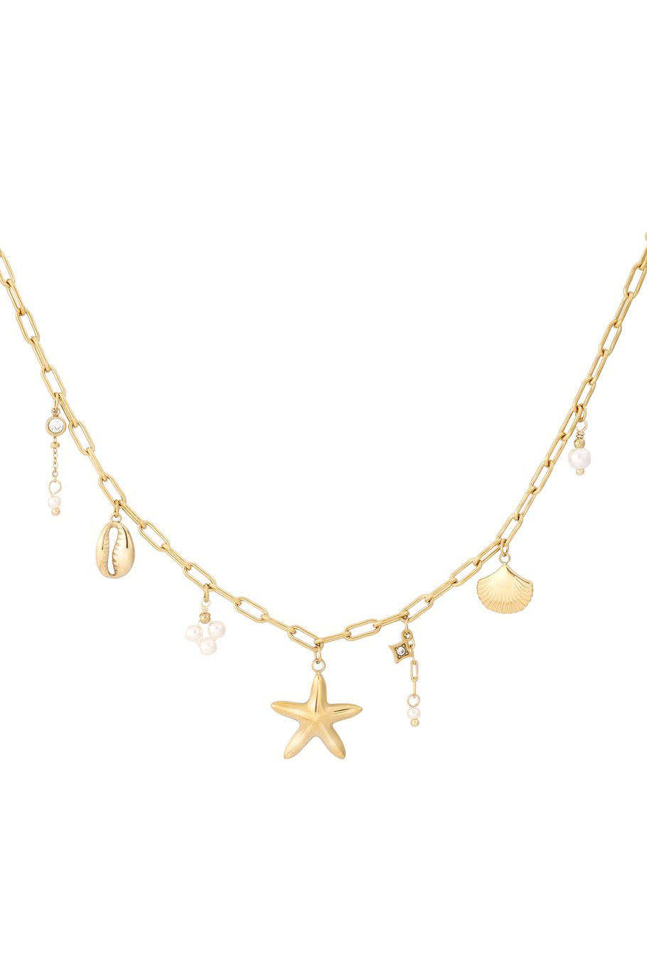 Beach & Pearls Charm Necklace Gold
