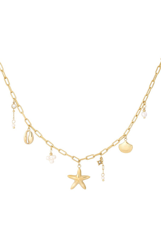 Beach & Pearls Charm Necklace Gold