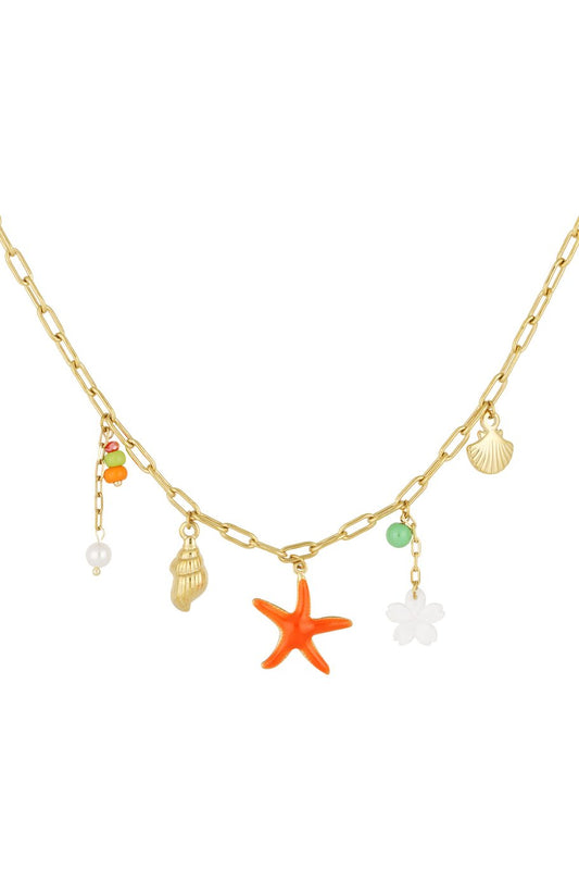 Orange Starfish Charm Necklace Gold