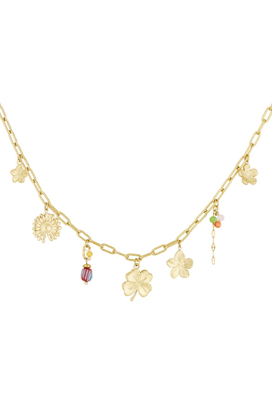 Charm Necklace Lucky Charm Sunflower Multicolor Pearls Gold