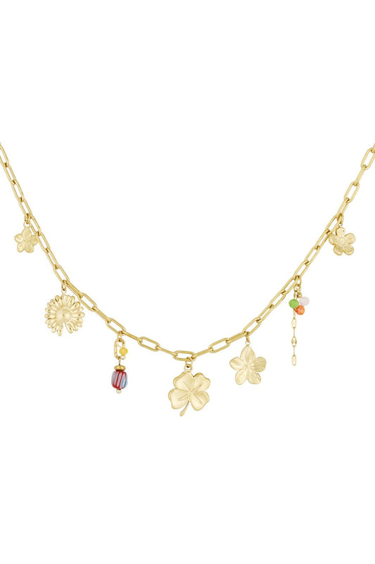 Charm Necklace Lucky Charm Sunflower Multicolor Pearls Gold